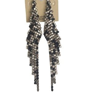 Natasha jewelry long stud earrings chandelier new black white gray rhinestones